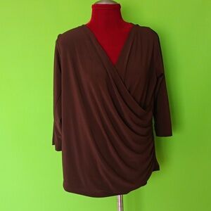 Rachel Rachel Chic Brown Women's Drape Blouse, Sz. 2X